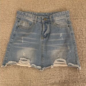 Distressed Denim Mini Skirt